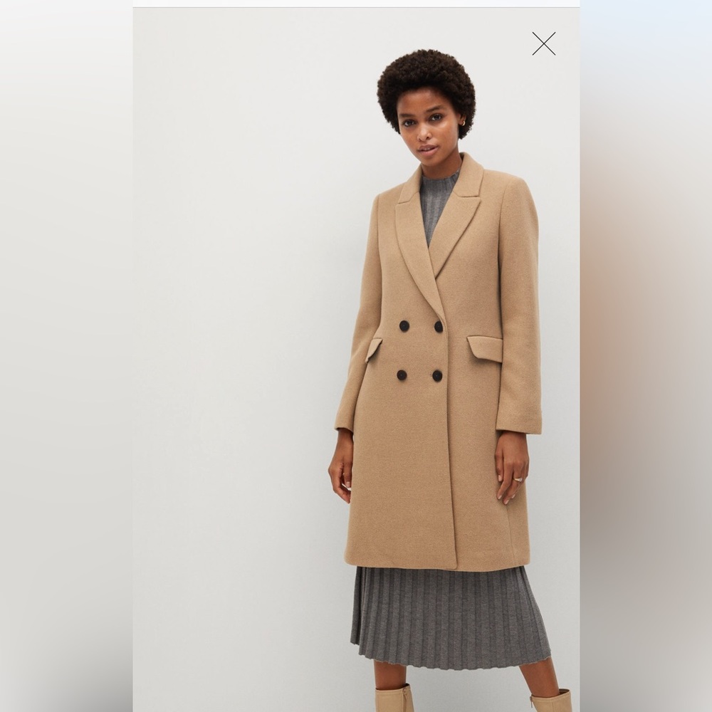 Mango Double breasted wool coat in camel